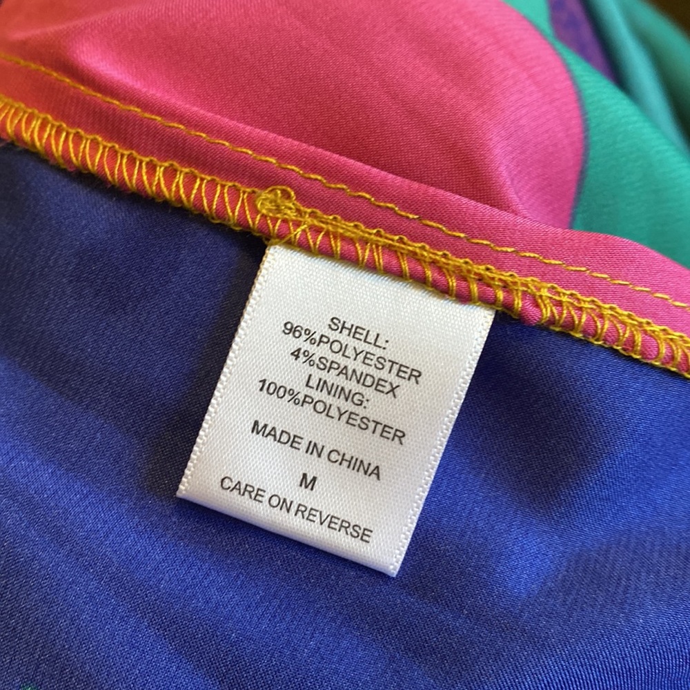 New York & Company Strapless Multicolor Draped Dress - Pink, Blue, Teal, Yellow - Picture 6 of 6
